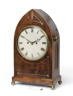 Lot 1051 - A Mahogany Striking Table Clock, circa 1820, lancet top with side carrying handles, pierced...