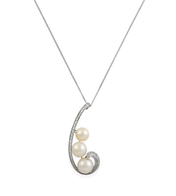 Lot 2424 - A Cultured Pearl and Diamond Pendant on Chain