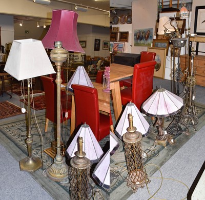 Lot 1296 - ~Assorted lighting, including: two brass...