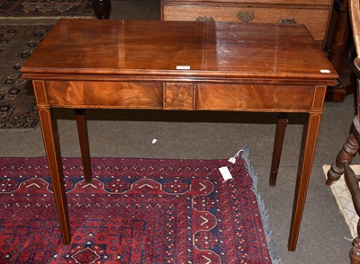 Lot 1363 - A Regency inlaid mahogany fold over tea table,...