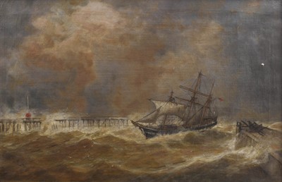 Lot 233 - British School (19th century) Ship in choppy...