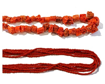 Lot 276 - Two coral necklaces, lengths 48.5cm and 50.5cm