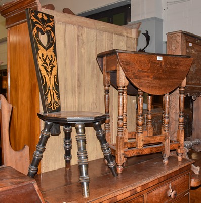 Lot 1428 - An oak gateleg occasional table and a spinning...