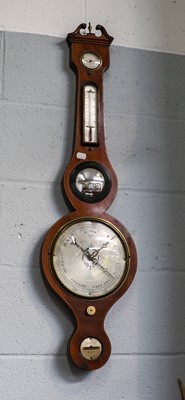 Lot 1246 - A banjo barometer, a walnut wall clock, a...