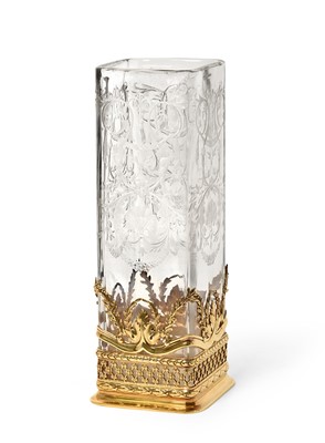 Lot 2170 - A French Silver-Gilt Mounted Engraved-Glass Vase