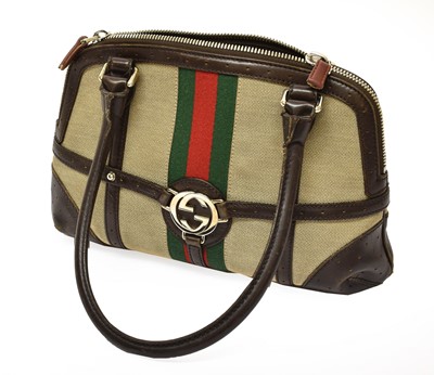 Lot 2321 - Gucci Canvas and Leather Mounted Shoulder Bag,...