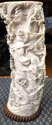 Lot 109 - A Pair of Japanese Ivory Tusk Vases, Meiji...
