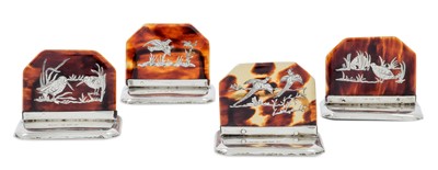 Lot 2106 - A Set of Four George V Silver and Tortoiseshell Place-Card Holders