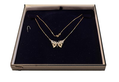 Lot 297 - A diamond and synthetic sapphire butterfly...