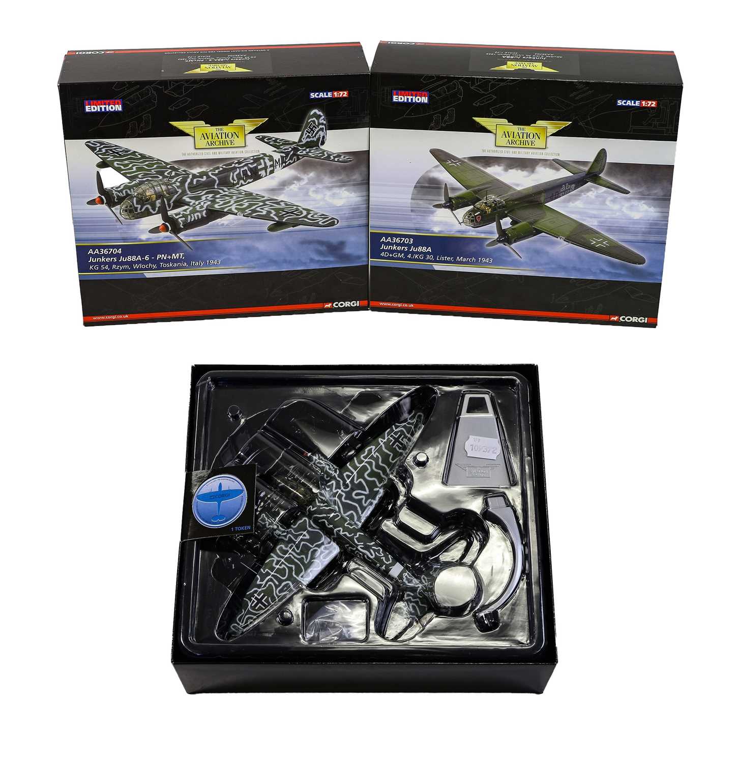 Lot 2207 - Corgi Aviation Archive 1:72 Scale Two Junkers Ju88s