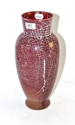 Lot 281 - A Linthorpe pottery vase, shape No.477, with white trailed decoration, on a deep red ground,...