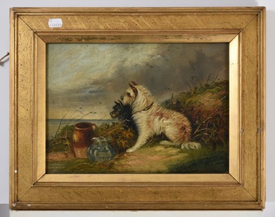 Lot 158 - J Langlois (fl. 1885-1904) Terriers at rest on...