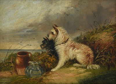 Lot 158 - J Langlois (fl. 1885-1904) Terriers at rest on...