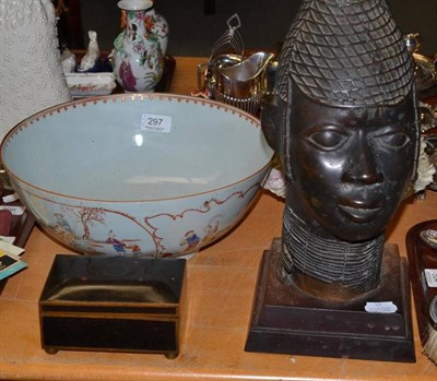 Lot 297 - A bronze bust, Chinese bowl (a.f.) and a Japanese metal box