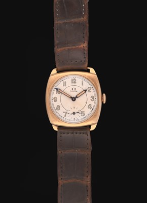 Lot 2236 - Omega: A 9 Carat Gold Cushion Shaped Wristwatch