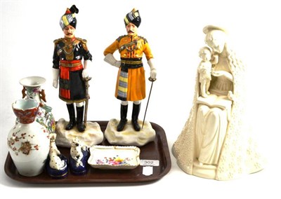 Lot 302 - Pair of china figures; Probyn's horse and Skinner's horse, a Goebel china figure, Chinese vase...