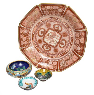 Lot 351 - A Japanese Kutani octagonal dish, painted in...