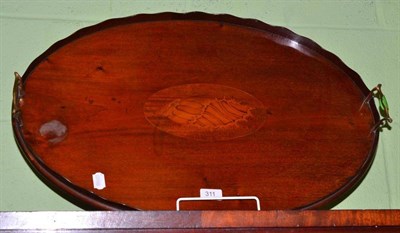 Lot 311 - Edwardian mahogany and inlaid oval two-handled gallery tray