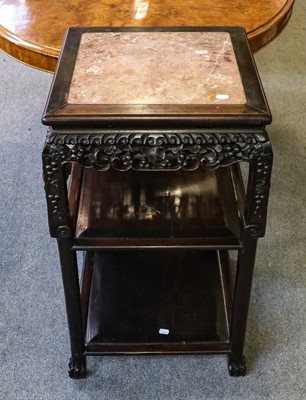 Lot 1263 - A Chinese hardwood two-tier pink marble plant...