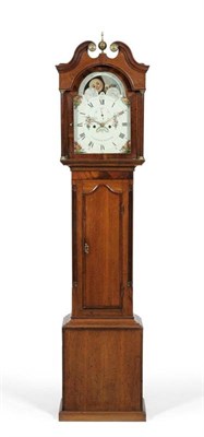 Lot 1059 - An Oak Eight Day Longcase Clock, T Mawkes, Belper, circa 1800, swan neck pediment, mahogany...