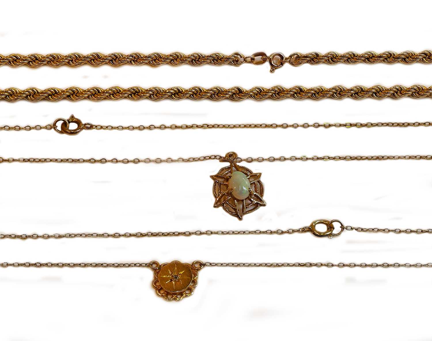 Lot 128 - A 9 carat gold rope twist chain, length 51cm;...