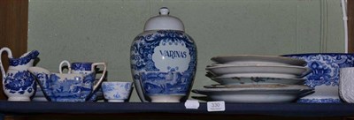 Lot 330 - Quantity of 19th century and later blue and white transfer printed china and three Delft plates...