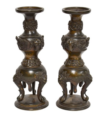 Lot 60 - A pair of Japanese Meiji period bronze vases...