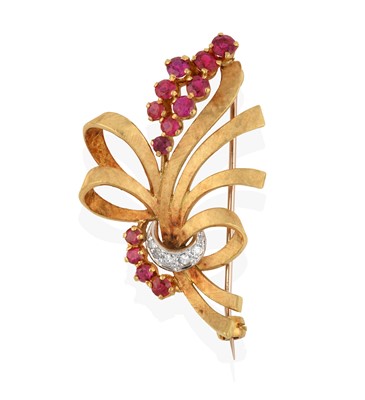 Lot 2327 - An 18 Carat Gold Ruby and Diamond Spray Brooch