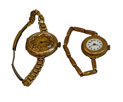 Lot 118 - A lady’s 9ct gold wristwatch, on a flexible...