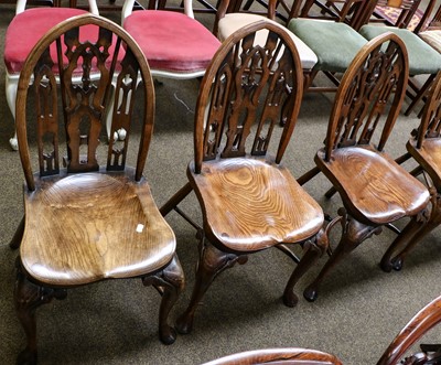 Lot 1264 - A set of six oak Gothic revival kitchen chairs,...