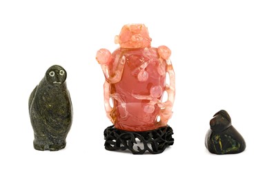 Lot 51 - A Chinese Rose Quartz Jar and Cover, 19th...