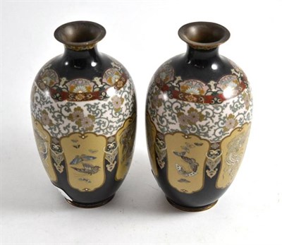 Lot 345 - Pair of cloisonne vases decorated with butterflies and birds