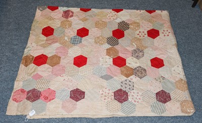 Lot 1149 - Late 19th century hexagonal patchwork quilt,...