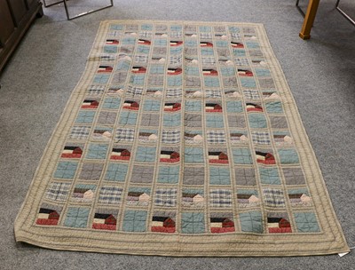 Lot 1145 - Modern blue ground grid work patchwork quilt,...