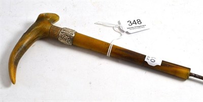 Lot 348 - A Victorian silver mounted walking stick handle and upper shaft, London 1889, 24.5cm long overall