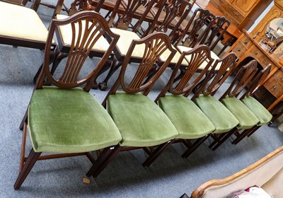 Lot 1201 - A set of six George III mahogany shield back...