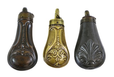 Lot 355 - Three 19th Century Small Copper Pistol Flasks,...