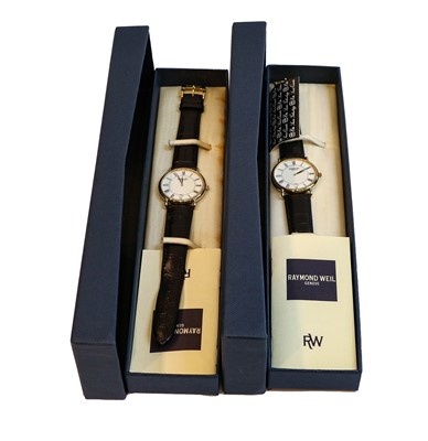 Lot 177 - Two electro plated Raymond Weil wristwatches,...