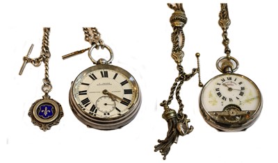 Lot 157 - A silver pocket watch with attached silvered...