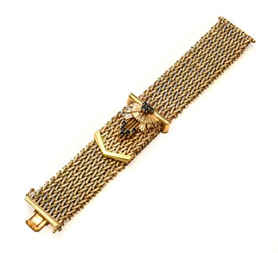Lot 190 - A 9 carat gold sapphire buckle bracelet,...