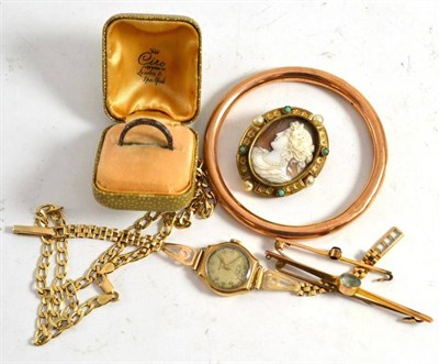 Lot 364 - 9ct gold ladies watch, eternity ring, Victorian cameo brooch, 9ct gold bangle, Italian chain...