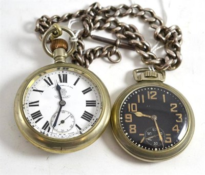 Lot 366 - Thomas Russell & Son Silvernus pocket watch on a curb link chain and a Waltham open faced...