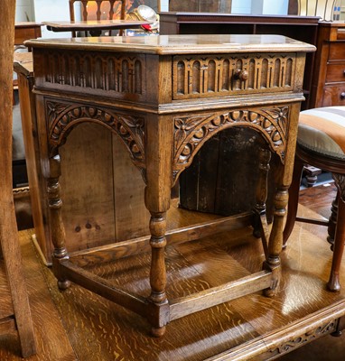 Lot 1225 - A 20th century carved oak side table, 83cm by...