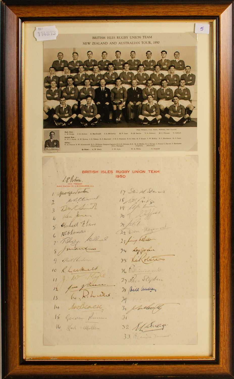 Lot 2074 - British Isles Rugby Union Team New Zealand & Australian Tour 1950 Signed Paper