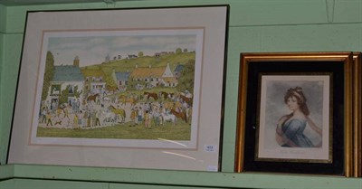 Lot 403 - Vincent Haddesley, limited edition colour print, horses on village green and two colour...