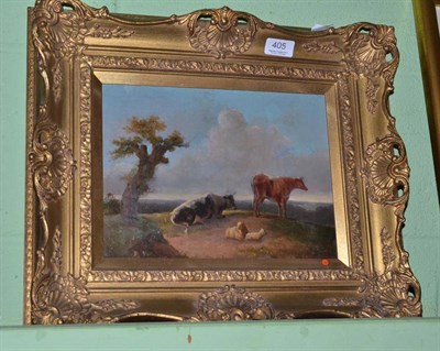 Lot 405 - After T S Cooper, 19th century oil on canvas cattle and sheep grazing, in a gilt frame