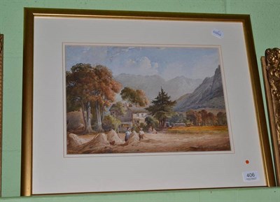 Lot 406 - Late 19th century watercolour of figures in a cornfield, signed J Renshaw