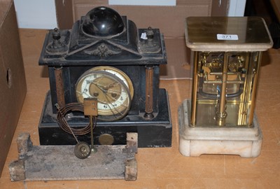 Lot 371 - A brass and marble electric mantel clock,...