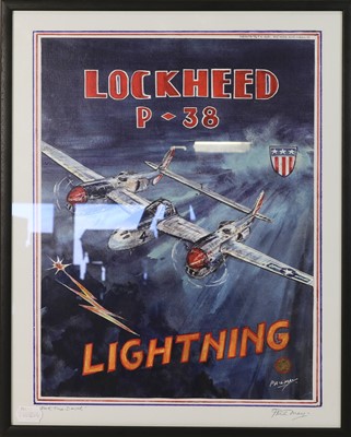 Lot 2091 - Phil May (b1925) Signed Giclee Poster Lockheed P38 Lightning