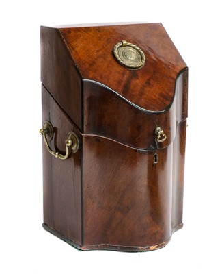 Lot 369 - A George III mahogany serpentine knife box,...